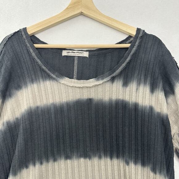 We The Free People Sunset Tee Womens Small Gray Striped LS Ribbed Grunge Beach - Picture 2 of 12